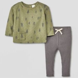 Grayson Collective Quilted Green Forest Print Pullover & Leggings Set Size 12 Mo